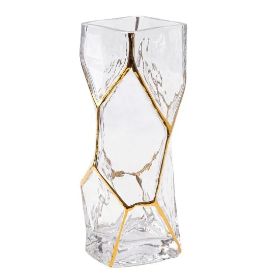 Florero cristal geométrico con dorado 
